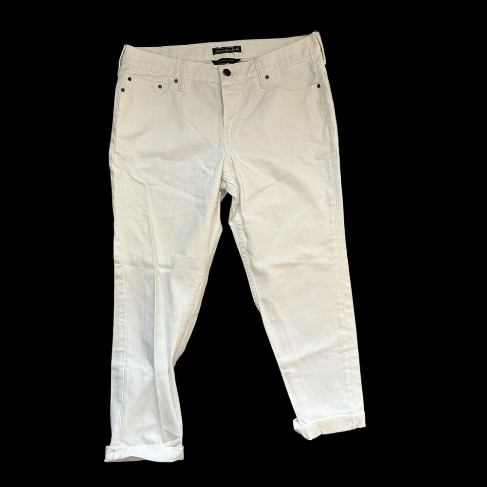 Abercrombie & Fitch Signature White Stretchy Boyfriend Straight Jeans 30 x 25